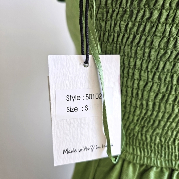 NWT Nordstrom Japna Cotton Linen Blend Frilled Square Neck Green Jumpsuit Size S - Picture 9 of 16